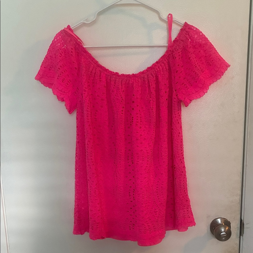 Lilly Pulitzer Bright Hot Pink Marble Lace Top Women's size M - Picture 4 of 5